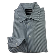 Emporio Armani Black Tag Modern Fit Cotton Check Shirt White Blue Green 16/41