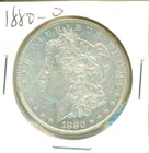 AU 1880-O Morgan dollar, raw 90% silver dollar.