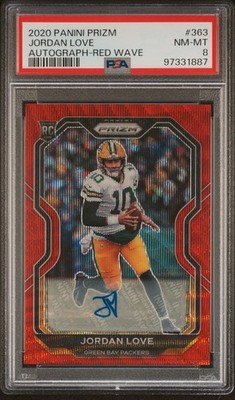 2020 PANINI PRIZM AUTO-RED WAVE #363 JORDAN LOVE 43/149 PSA 8