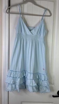 Vtg Y2K Victoria's Secret PINK Sun Dress Aqua Striped Babydoll Sz M Beachy Coast