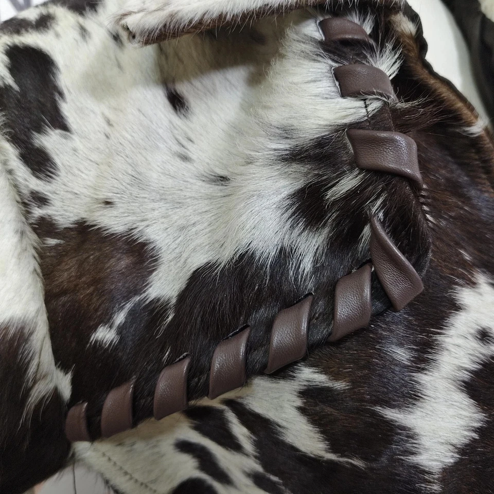 Women's Vintage Cowhide Trench Coat Pony Skin Hair-On Thigh Long Coat Size USA16 - Image 3 of 4