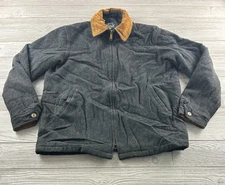 Woolrich Full Zip wool Jacket Corduroy Collar Mens Large Dark Gray Zip Up VTG