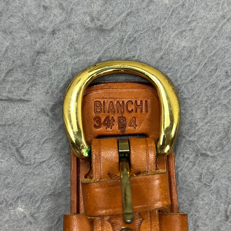 Bianchi B4 Ranger Belt Men's 34 Brown Leather Embossed Brass Buckle 1.75" Wide - Image 2 of 4