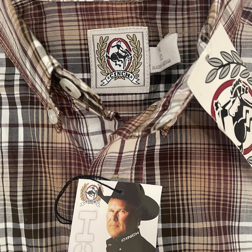 NWT Cinch Rust/Bwn Plaid Boys Button Down LongSleeve Western/Rodeo Shirt Size 10