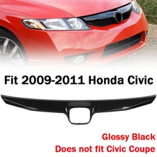 Upper Grille Trim Molding Glossy Black For 2009-2011 Honda Civic Sedan 1.8L 2.0L