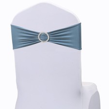 50 PCS Dusty Blue Stretch Spandex Chair Sashes Bands with Buckles Slider Bows