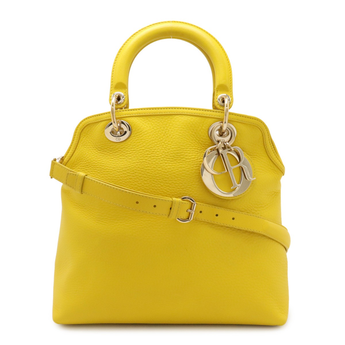 Christian Dior Granville Cannage Leather Shoulder Bag in Yellow 2-Way Style 77529
