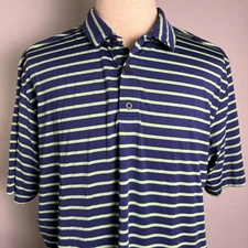 Drake Performance Stretch Polo, Size XL, Blue and Mint Striped, Golf Shirt