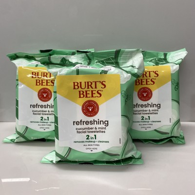 3 X Burt's Bees Facial Cleansing Towelettes Cucumber & Mint 30 Towelettes Each