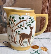 Vecchia brocca /caraffa -barbotine - cerbiatto - ceramica francese