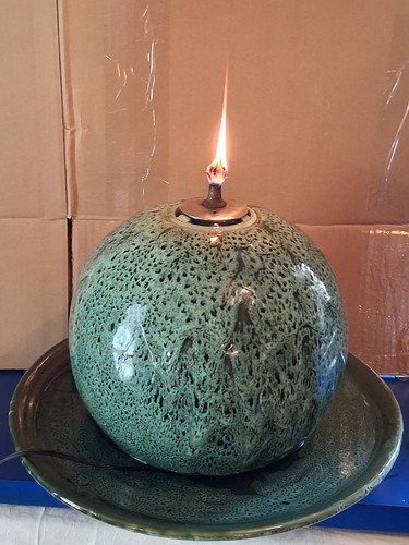 Fire and Water  w/ Sphere w/ bowl Electric Ceramic Tabletop Fountain with Pump