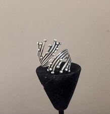 Unique Sterling Silver Artistic Wave Adjustable Ring with Textured Design