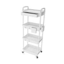 4 Tier Rolling Utility Cart with Drawer, Utility Cart White 4 Tier With Drawer
