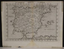 SPAIN PORTUGAL GIBRALTAR 1561 RUSCELLI UNUSUAL ANTIQUE COPPER ENGRAVED MAP