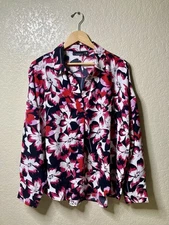 Rafaella Plus Size Top XXL Sheer Floral Tunic Long Sleeve V-neck Career