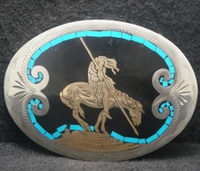 XG17161 NICE VINTAGE 1970s  END OF THE TRAIL  NATIVE AMERICAN MENS BELT BUCKLE