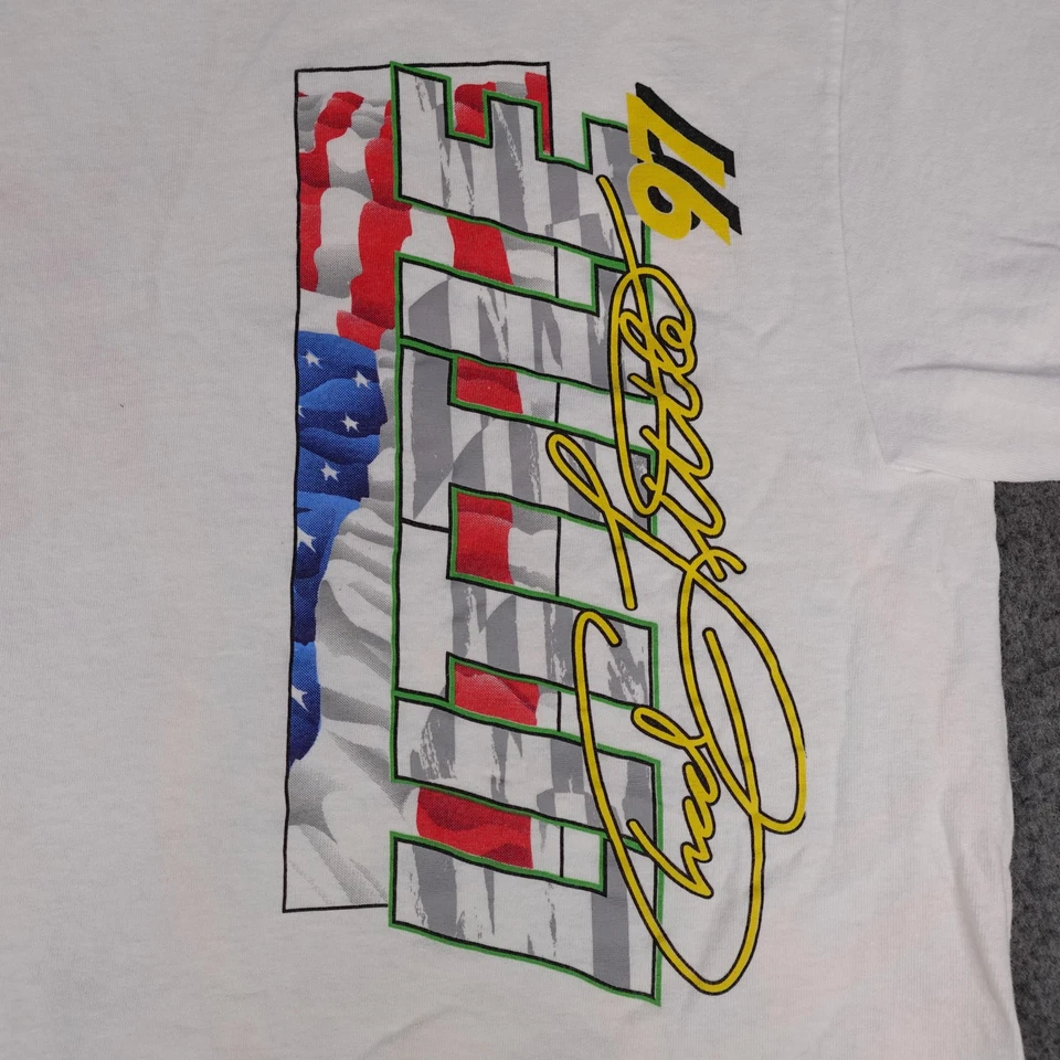 Camisa pequeña vintage Chad para hombre grande blanca NASCAR Racing John Deere gráfica años 90 Foto 4 de 4
