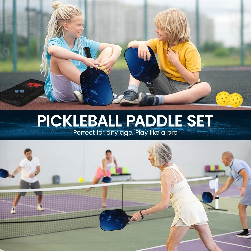 Premium Graphite Carbon Fiber Pickleball Paddles Set - 2 Lightweight Performance Rackets
