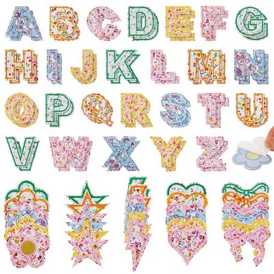82Pcs -Adhesive Letters Patches for Clothing, Floral Varsity Letters & Cute S...
