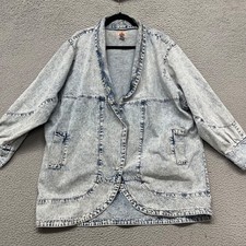 Vtg Acid Wash Denim Jacket Womens XL Light Wash Studded 80's 90's Retro