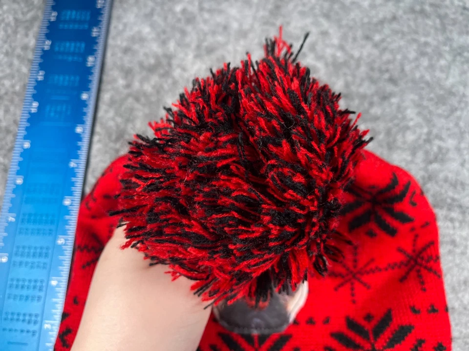 Pug Reindeer Beanie Toque Adult One Size Red Fair Isle Knit Acrylic Snow Ski Pom - Image 3 of 4