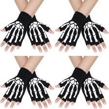 SATINIOR Skeleton Fingerless Gloves for Men Women Winter Half Finger Skull Goth