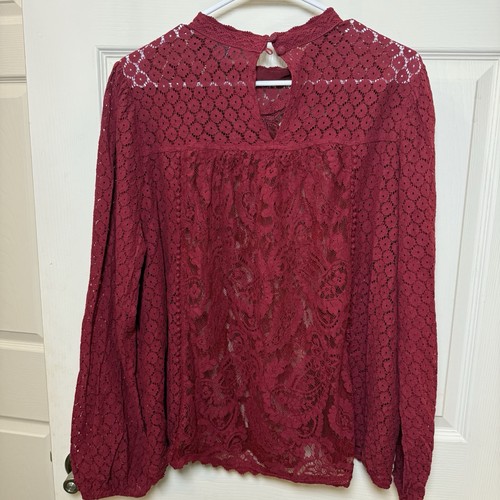 Torrid Womens Top 2X Ruby Red Mixed Lace High Neck Classic Sexy Going Out - Picture 8 of 13