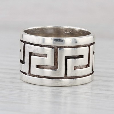 Greek Key Pattern Ring Sterling Silver Size 11 Wide Band
