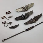Lot of 8 Vtg WW2 US Military Air Corps Sterling Wings Sweetheart pins + Bracelet