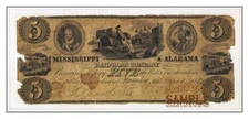 Mississippi + Alabama Railroad Co (1837) * Quality Art Print * $5 Note To Pay