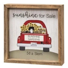 Sunshine Gardens Frame Wall Hanging Truck Flowers SIGN Decor Farmhouse Red CWI