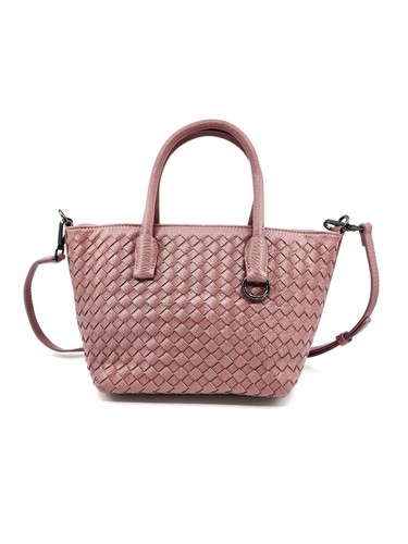 HZ-3069 Women's Vegan Leather Woven Small Top Zip Satchel Tote - Afbeelding 5 van 18