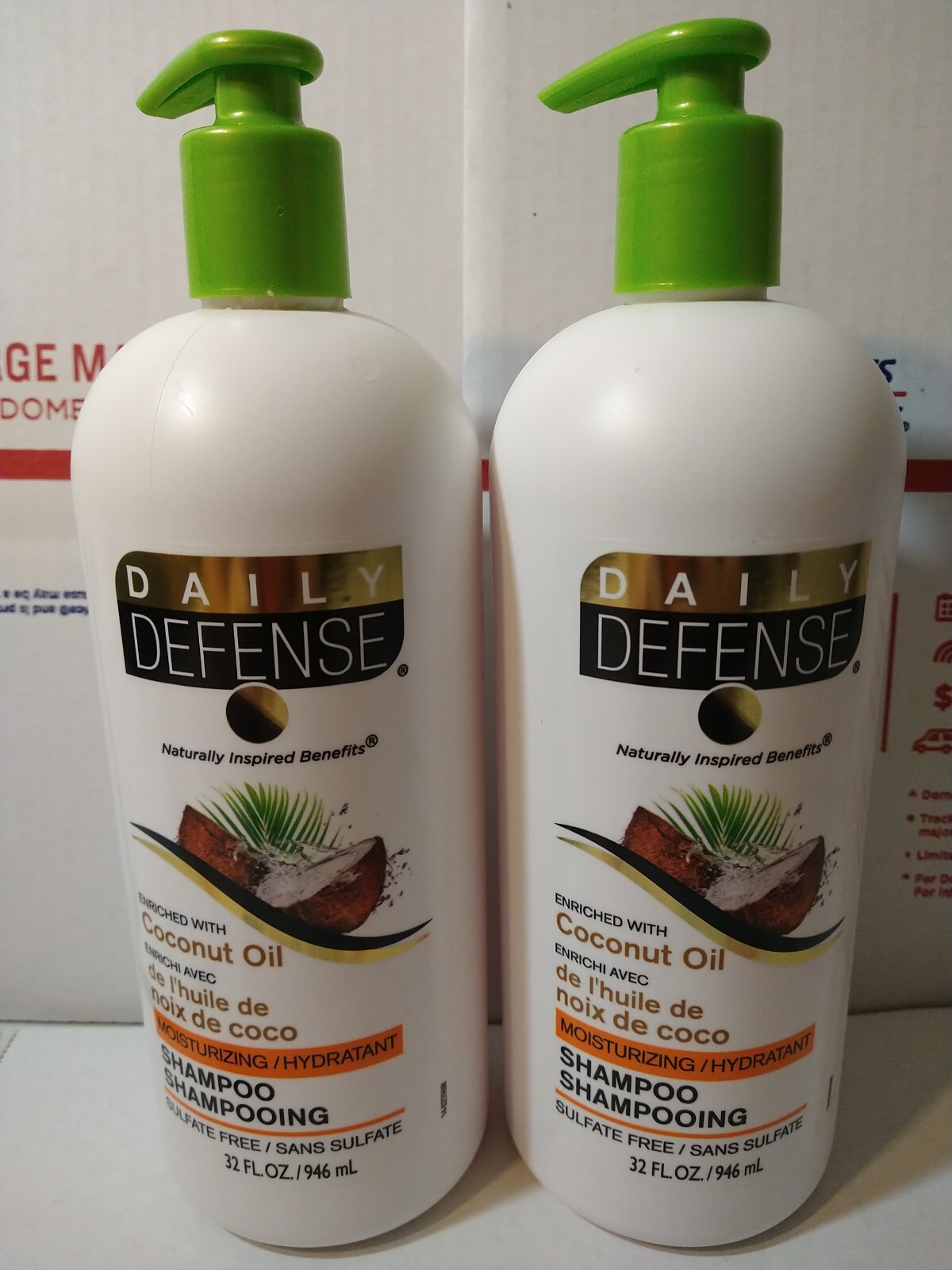 2 Lot DAILY DEFENSE COCONUT OIL with KERATIN Moisturizing Shampoo 32 oz