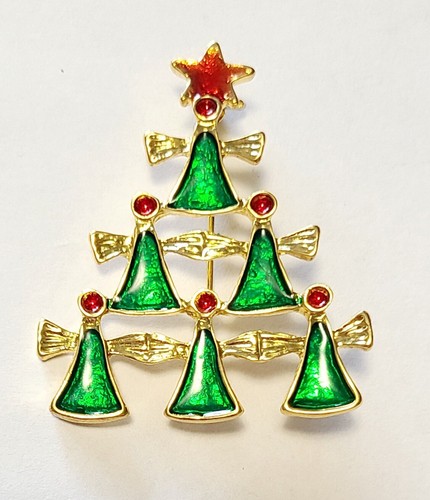 Broche Árbol de Navidad Esmalte Verde y Rojo de Ángeles - Imagen 4 de 6