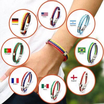 2026 World Cup Qatar National Flag Weave Cheer Bracelet Wristband USA Mexico