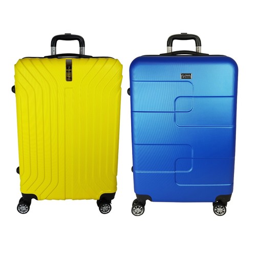 Set Coppia Valigia Trolley Medio ABS Rigido 8 Ruote Blu e Giallo 66x42x26  FG | eBay