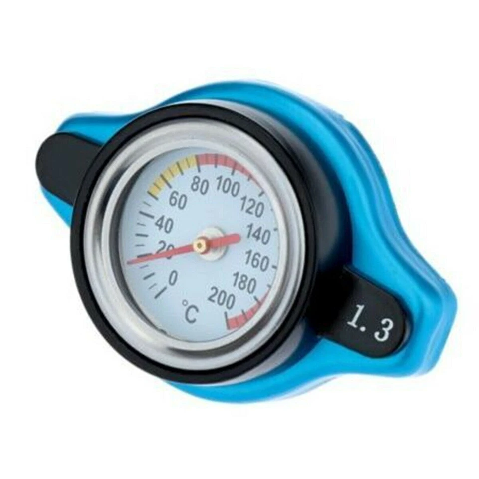 1.3 Bar Thermo Thermostatic Radiator Cap Water Temp Meter Aluminum Blue For Car Foto 4 de 4
