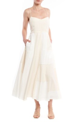 LA LIGNE Natural Ivory Patchwork Ethereal Goddess Celeste Midi Dress LARGE 10/12