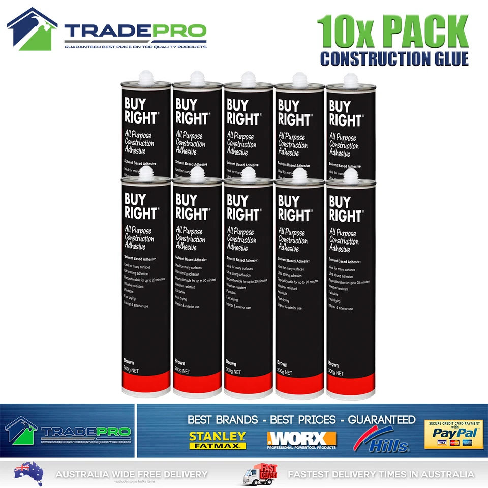 10x Glue Construction Adhesive BuyRight 300g Cartridge Liquid No Nails 10pc