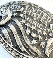 Vtg USA Belt Buckle America Flag Eagle Stars Rodeo United States Patriot