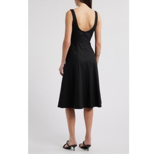 NWOT Vince Paneled Scoop Neck Dress black midi linen midi sz S - Picture 2 of 9