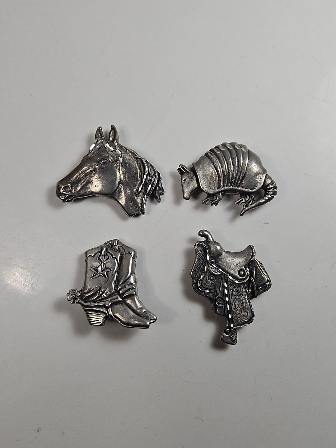 Vtg Lot Of 4 Button Covers Silver Cowboy Western Boots Saddle Horse Armadillo GC