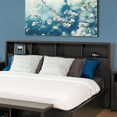  Durable King size Bookcase Headboard in Washed Black Wood Finish FREE SHIPPING