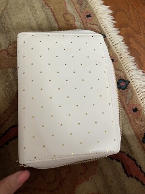 Dokibook By Love Doki White W Gold Dots 6 Ring Zip Planner ~7.5x5.5x1.25  Zipped