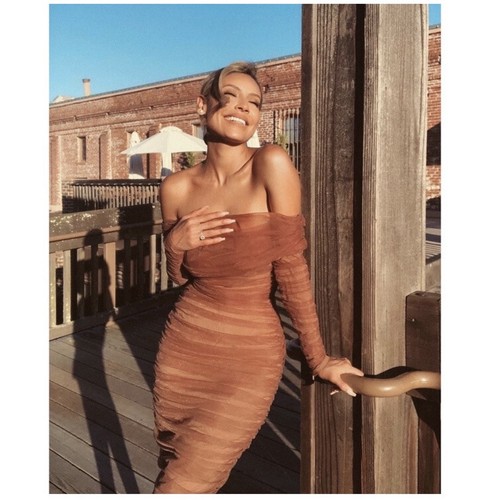 HOUSE OF CB 'Anais' Chestnut Tulle Off Shoulder Ruched Dress Size XS - Picture 1 of 10