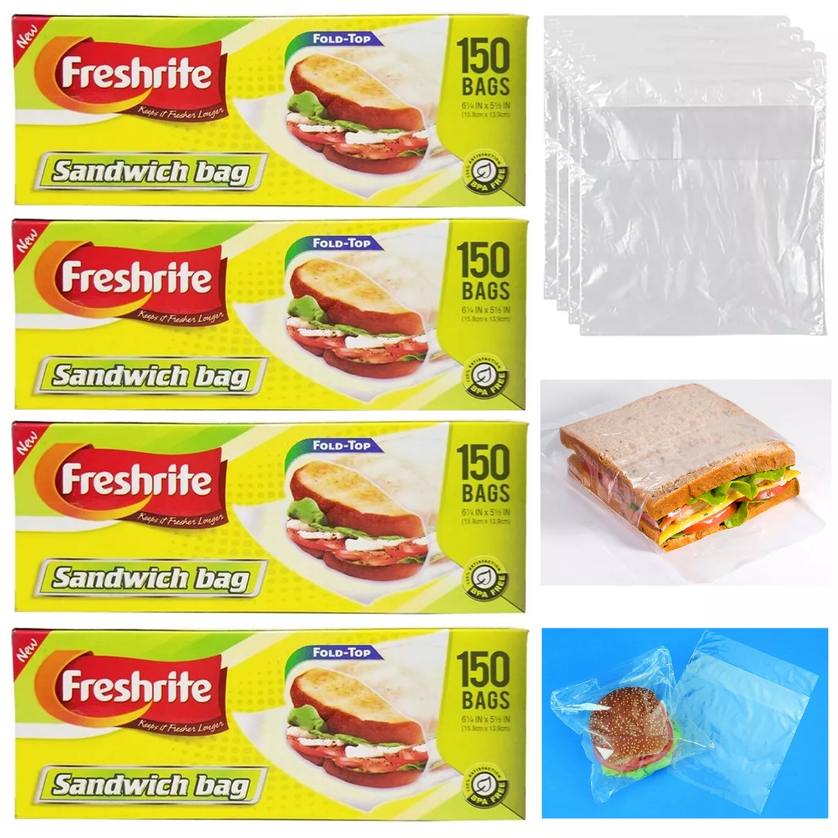 600 Fold Top Sandwich Bags Food Storage Plastic Poly Baggies Snack School  Lunch