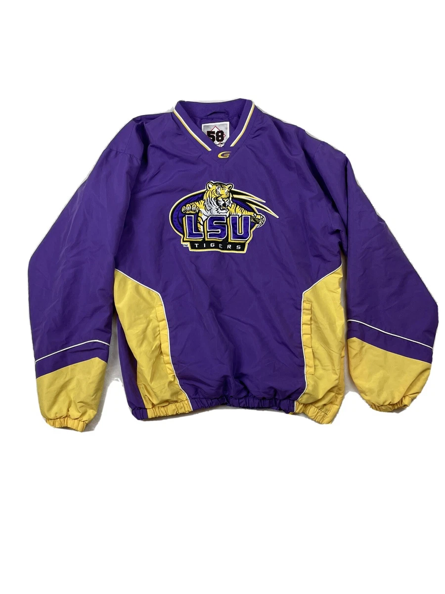 58 Sports LSU Tigers Side Zip Pullover Warm Up Jacket Mens Size Large Purple