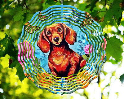 10'' Dachshund Butterflies Puppy Wind Spinner Yard Art Decor 3D Kinetic rws126