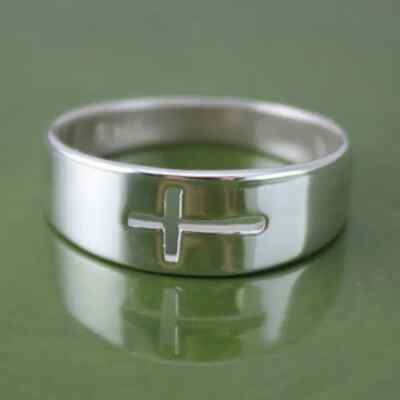 Solid 925 Sterling Silver Men's Statement Father's Gift Sideway Cross Ring MR376