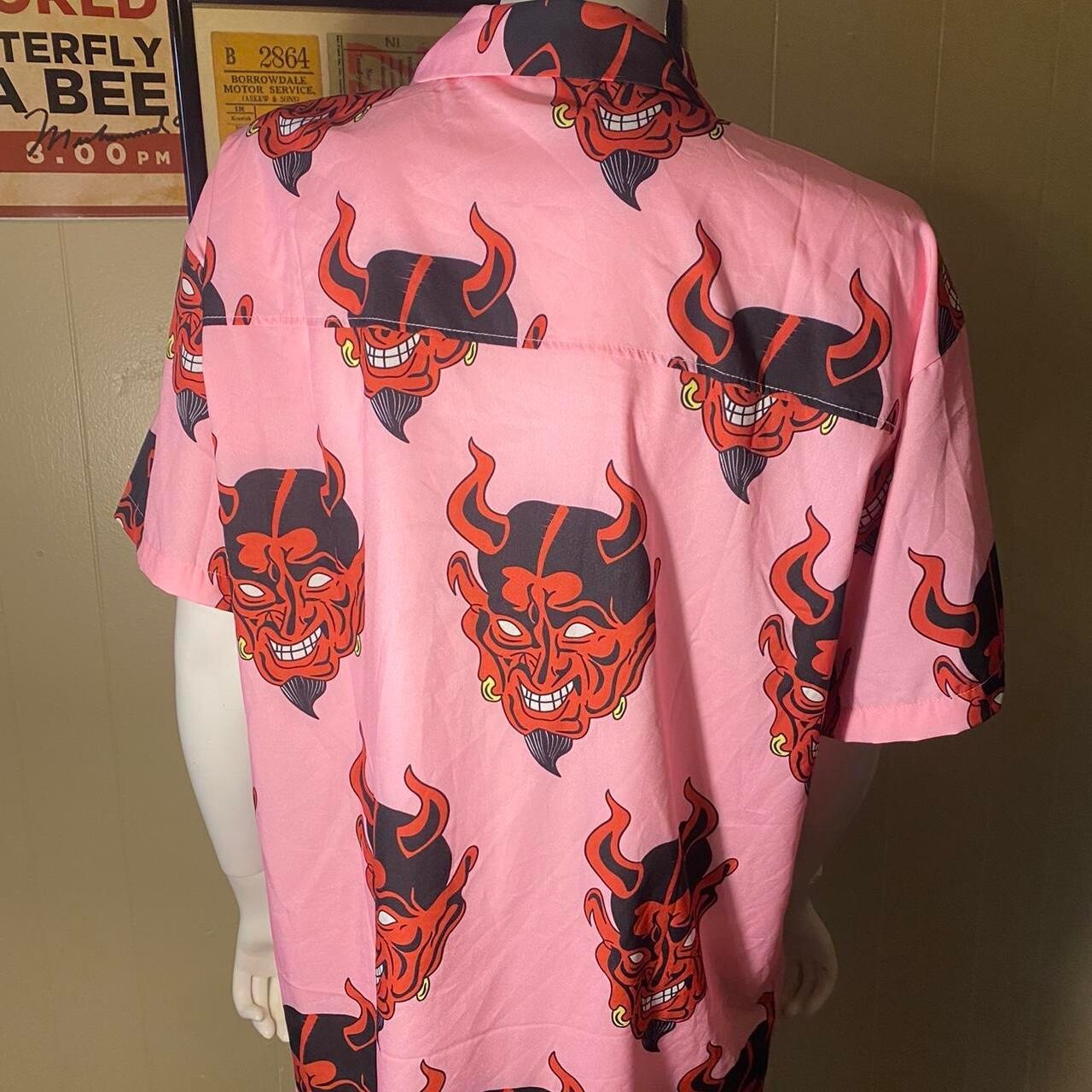 Pink collared button up with Devil graphics - image 3